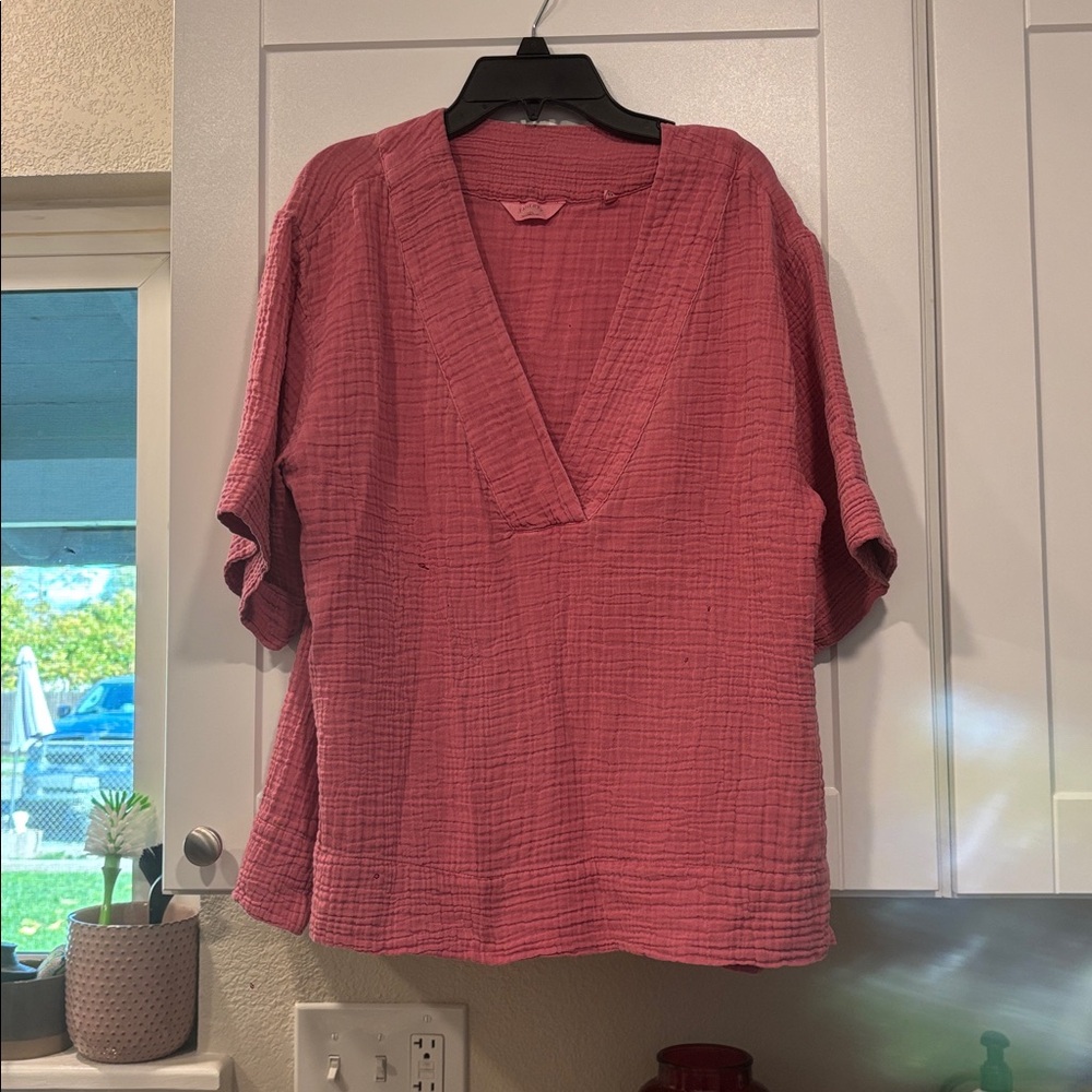Feathery Small Pink 100% Organic Cotton Blouse Top Tunic Flowy Lightweight Shirt